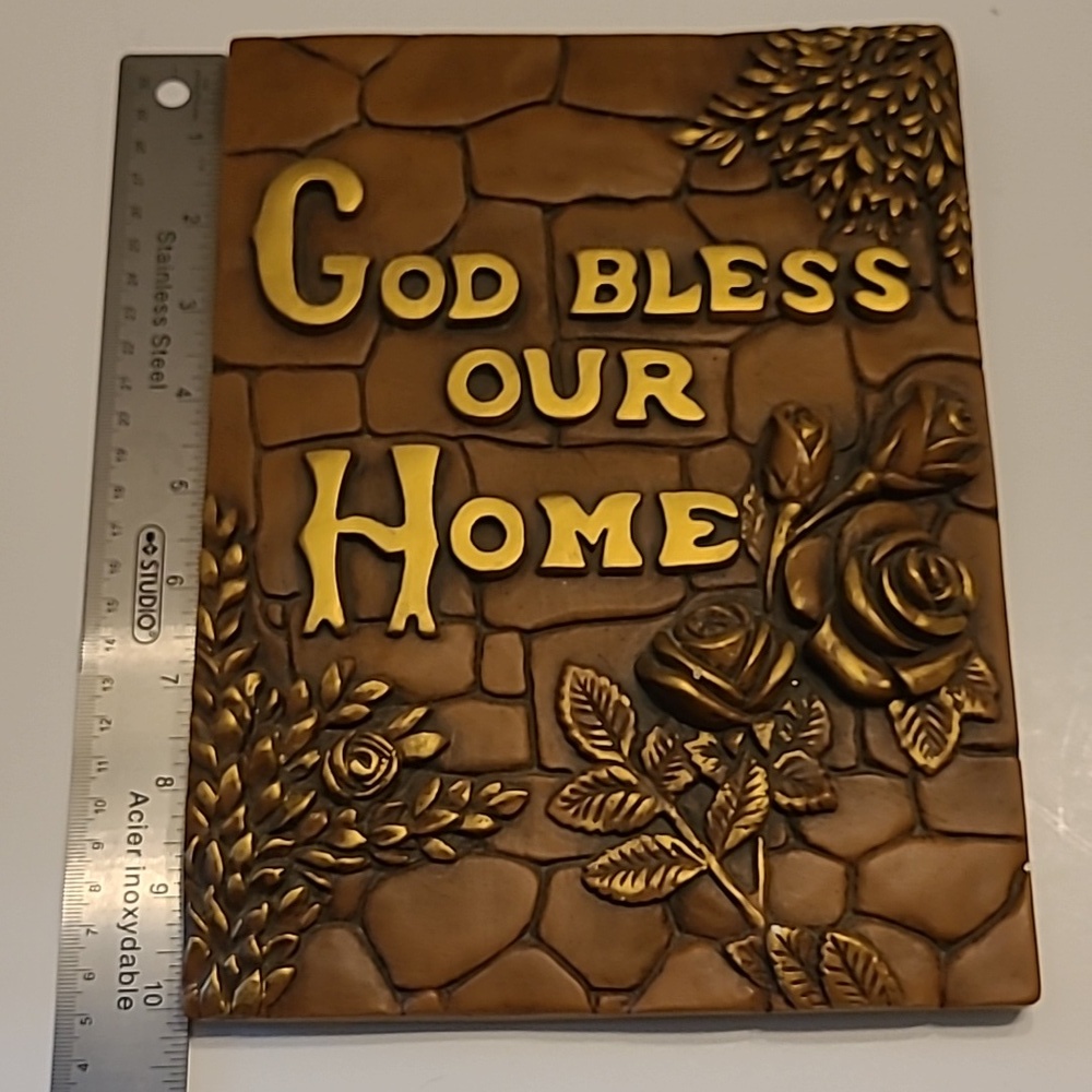 💣 Chalkware GOD BLESS OUR HOME wall decor from the 60's